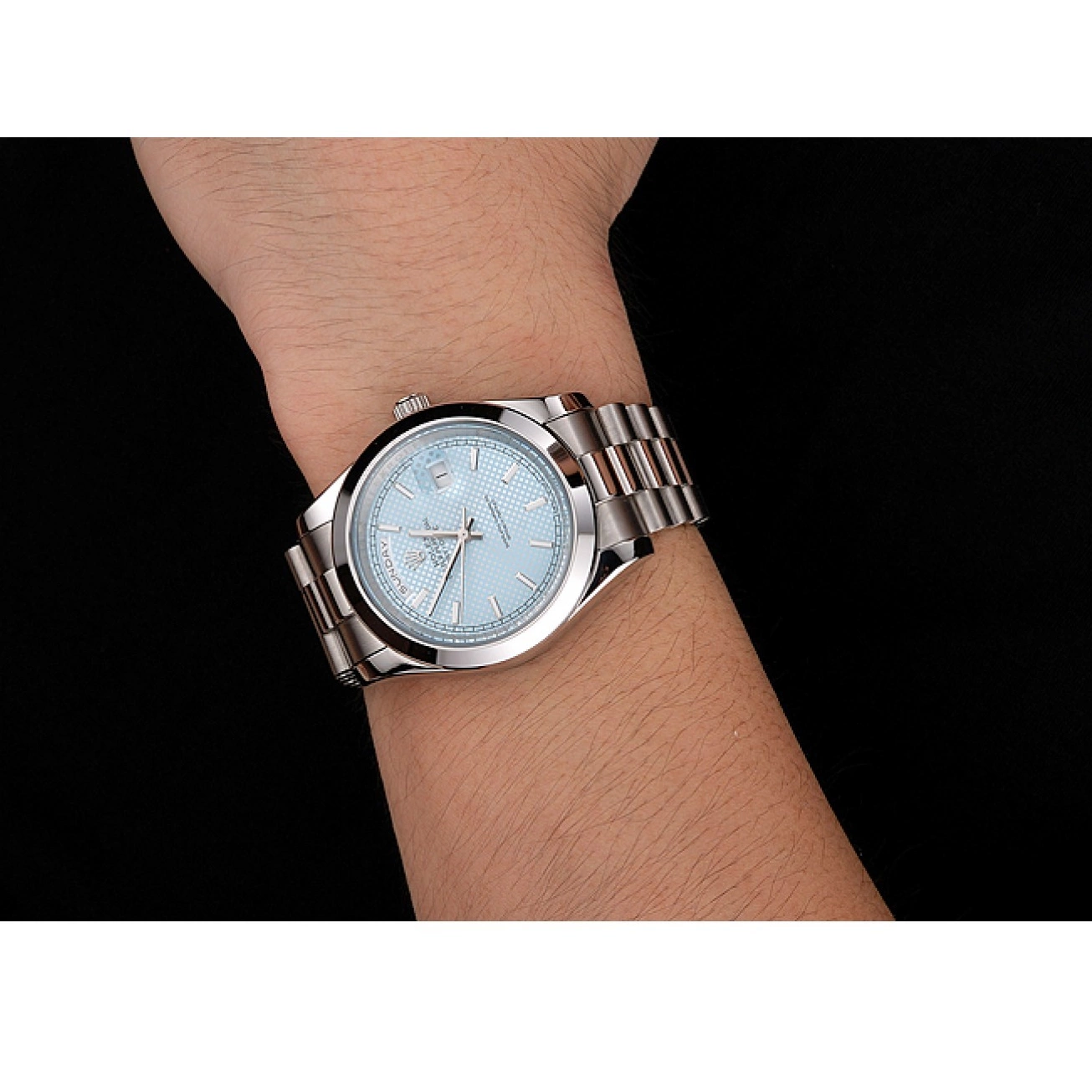 Best AAA Replica Sites Case Date Day 40 Ice Bracelet Rolex Blue Stainless Steel Dial And 0627